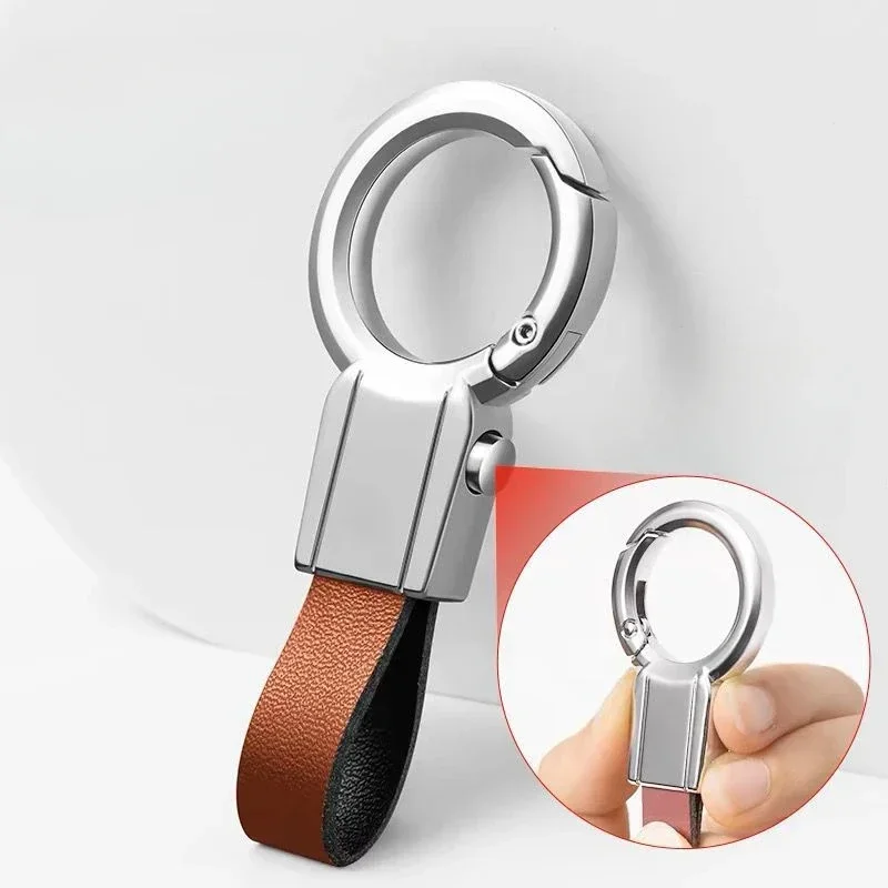 Personalized Company Car Keyring Gift Laser Engrave Waist Hanging Keychain High-end Custom Metal Logo Key Chain Leather Blank