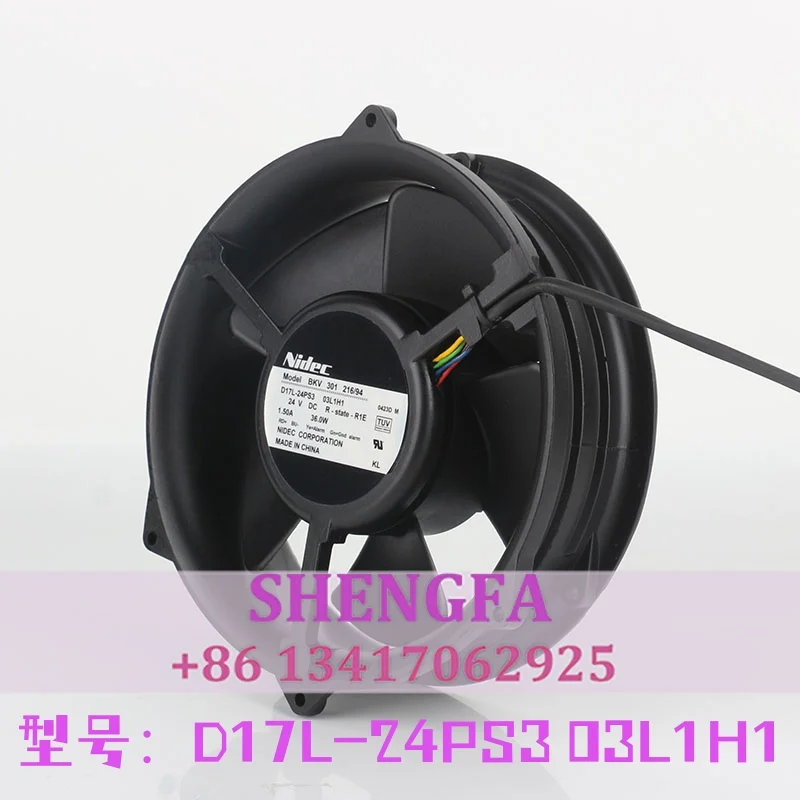 Cooling Fan Nidec 12V 48V 17050 17CM 170X170X50MM High air Volume Aluminum D17L-24PS3 03L1H1 / BKV 301 216/94 DC 24V 1.50A