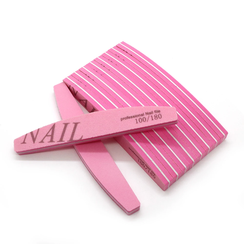 30/60Pcs Professional 100/180 Nail File Pink Banana Nail Files Sanding Buffer Emery Board Manicure File Nail Care Salon DIY Tool