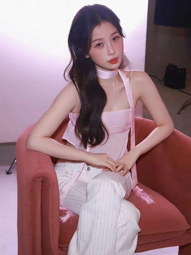 Doce rosa me guarnição regata feminina emagrecimento colete weide puss commute sle ort comprimento pulôver cor