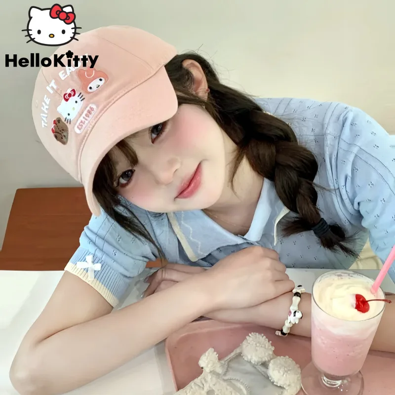 Sanrio Hello Kitty Pink Blue Baseball Hat New Embroidered Korean Style Couple Caps Women Aesthetic Accessories Outdoor Headwear