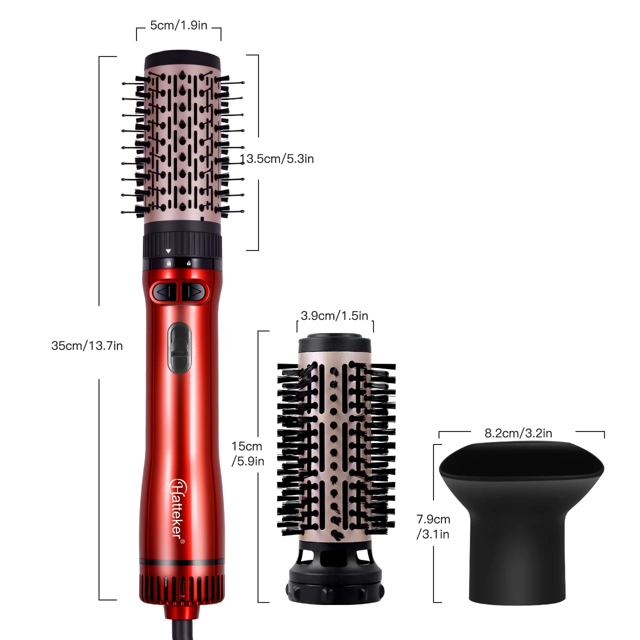 Hatteker EU 3-Kopf Heißluftbürste Haartrockner mit starkem Luftstrom, elektrischer Glätter, Lockenwickler, Roller, Kamm, Föhn, Styling-Tool für Frauen – Detail 12