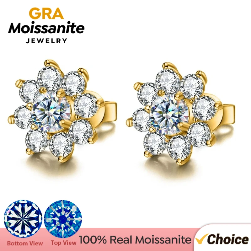 

DW 0.5CT Real Moissanite Diamond Flower Stud Earrings for Women Original 925 Sterling Silver Daily Wear Party Fine Jewelry