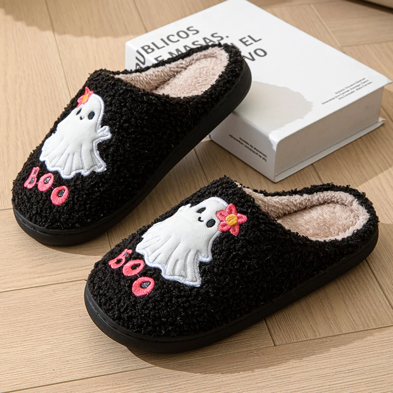 Halloween Style Home Fluffy Slippers Women Winter Soft Sole Plush House Slippers Woman Flat Heel Casual Warm Cotton Shoes 2024