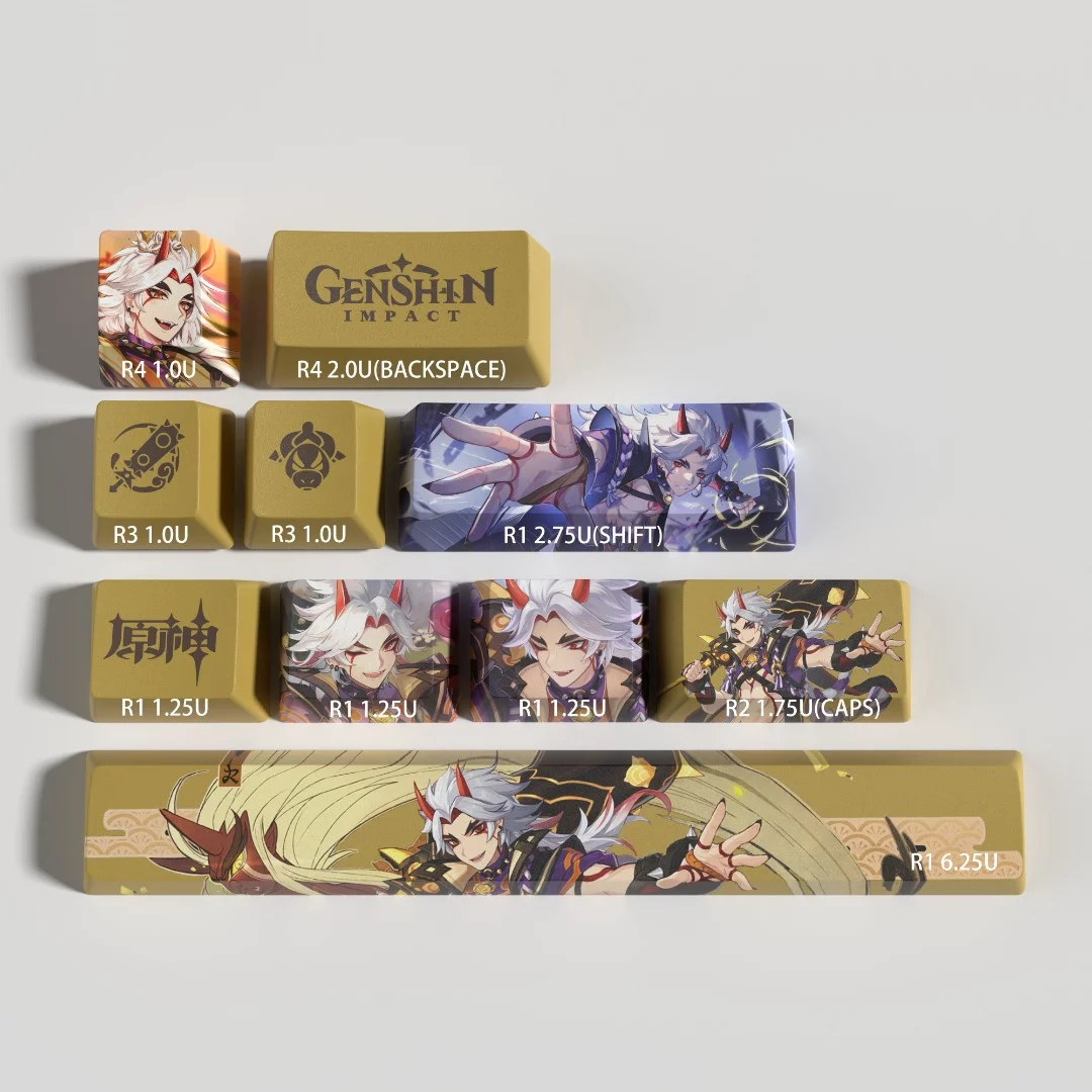 Genshin Impact Series Keycaps PBT Sublimation OEM Arataki Itto 10-key Keycap for Mechanical Keyboard Game Accessories Gifts