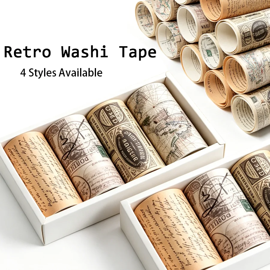 1/2/3/4 Rollen selbstklebendes Retro-Washi-Tape, DIY-Bastelbedarf, Scrapbook, Tagebuch, Planer, Dekoration, Geschenkverpackung, Schreibwarenbedarf XJM