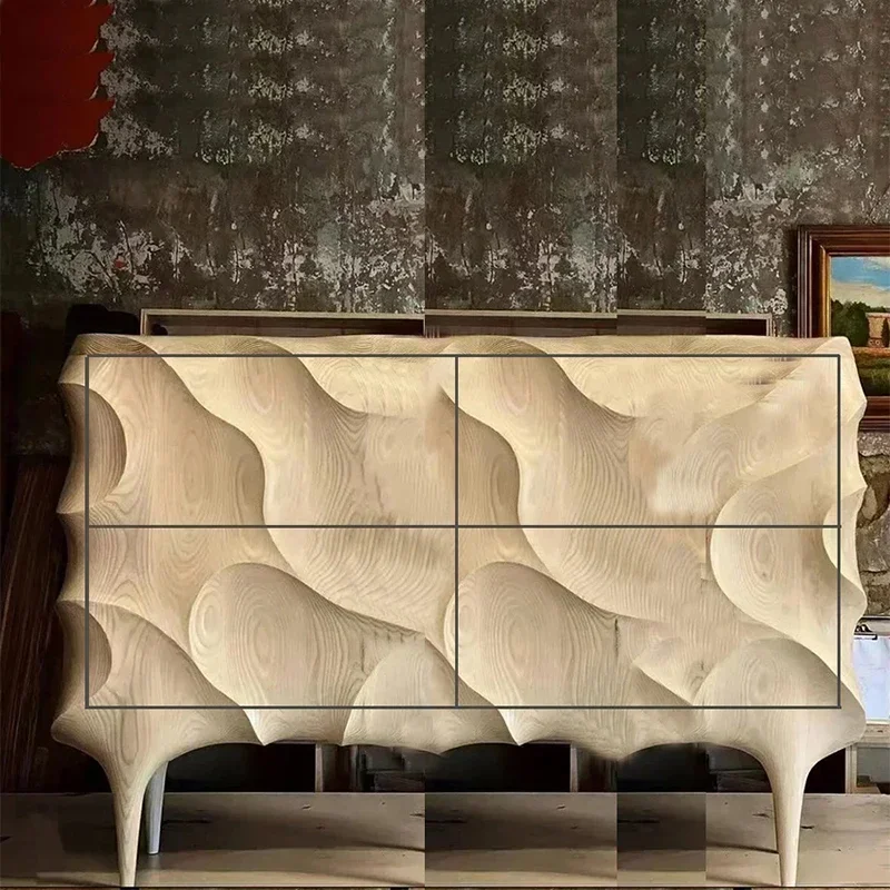 Nordic Modern Wave Pattern Solid Wood Porch Curio Cabinet Living Room Simple Dining Bedroom Storage Cabinet