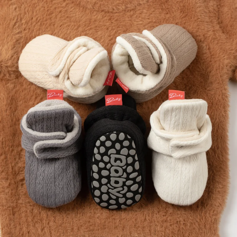 Newborns Baby Boy Girl Socks Shoes Cotton Knit Pure Color Toddler Shoes Anti-slip Flat Rubber Sole First Walkers Infant Shoes