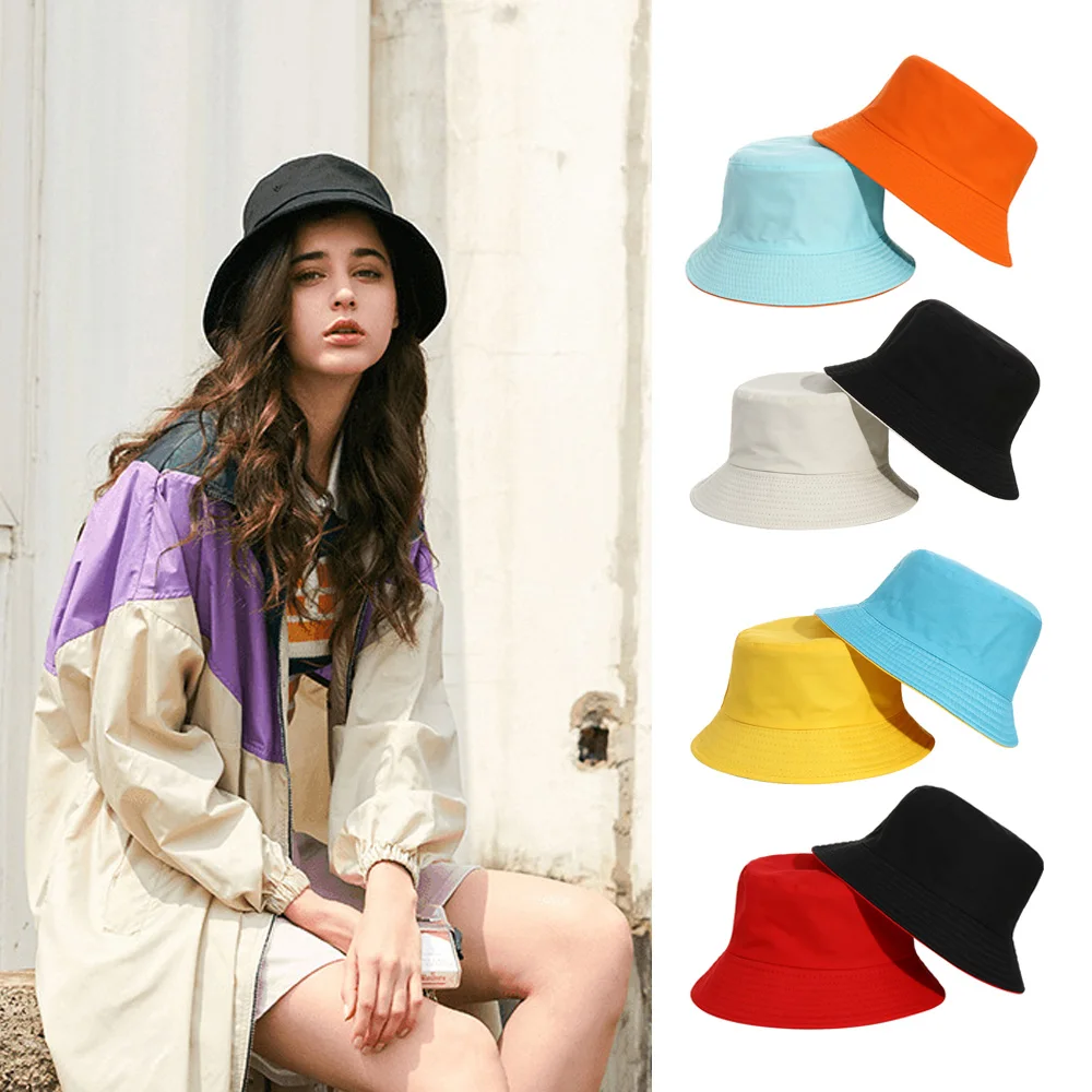 New Double-Sided Bucket Hat Women Men Beach Anti-UV Sun Hat Wide Brim Visors Foldable Portable Summer Fisherman Panama Cap