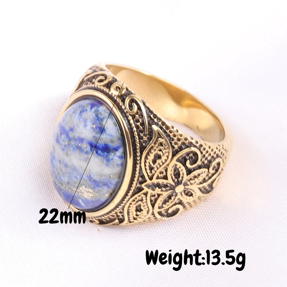 VQYSKO Punk Vintage Style Rattan Pattern Cat Eye Stone Inlaid Natural Stone Rings for Husband Wife Mom Dad Lover Gift Jewelry