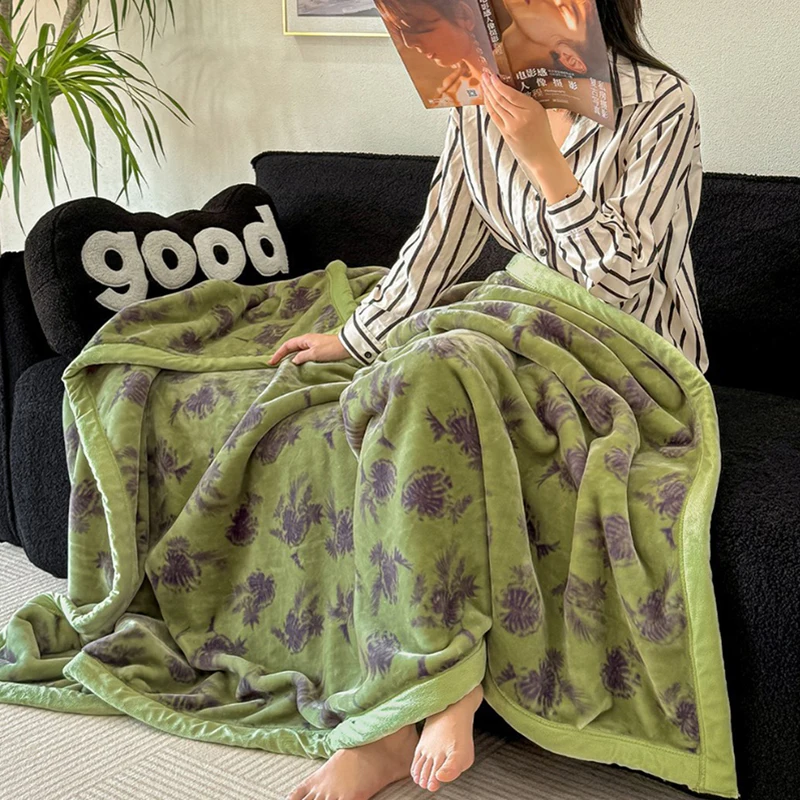 Luxury Soft Printed Raschel Blanket 2026 Thick Autumn Winter Warm Quilt for Bed Cozy Skin-Friendly Single Office Nap Blankets