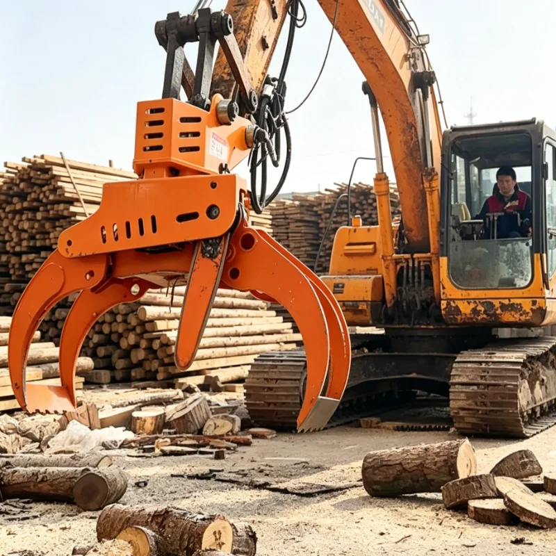 Customized tree shear grapple hydraulic rotator wood grab forestry saw heavy duty brush cutter attachment