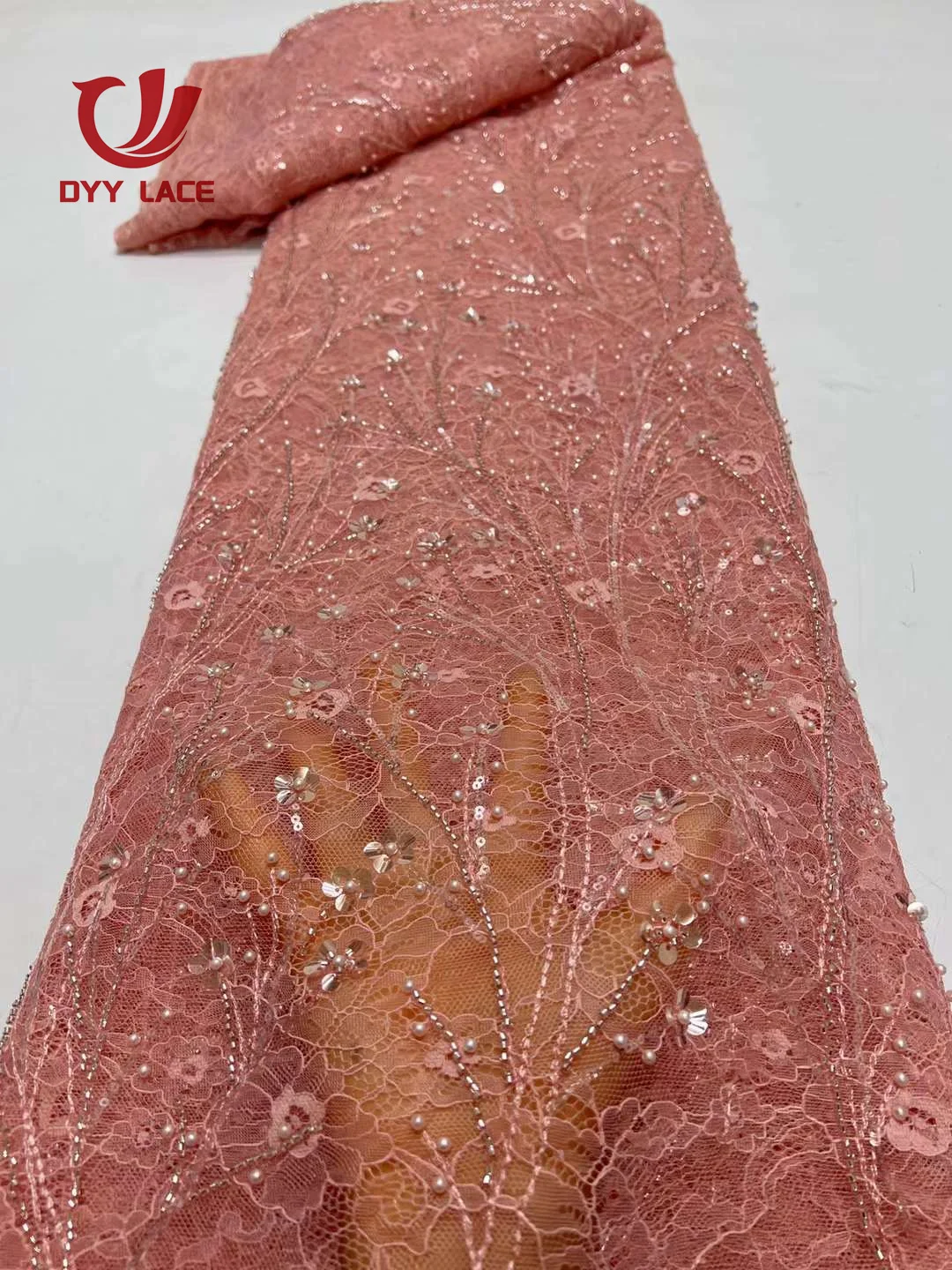 

2024 African French Beads Lace Fabric High Quality Lace Groom Sequins Fabric Nigerian Tulle Mesh Lace Fabrics for Wedding