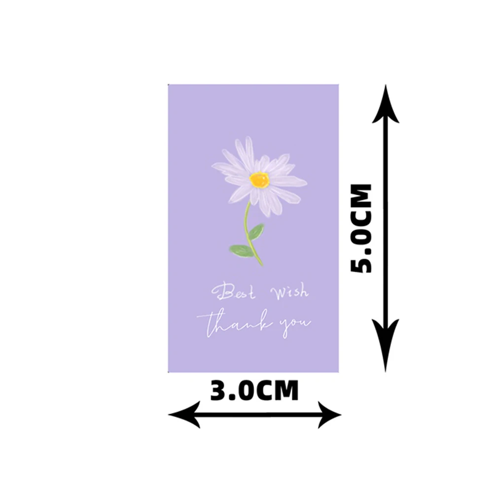 50-200pcs Purple Flower Thank You Sticker Rectangle Thank You Labels for Small Business,  Envelopes Card Gift Wraps