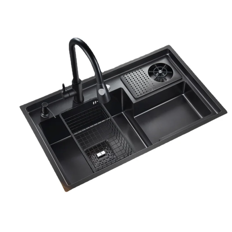 

78*46cm Stainless Steel Cup Washer Sink Kitchen Multifunctional Black Diamond Nano Large Single-slot Step Vegetable Sink