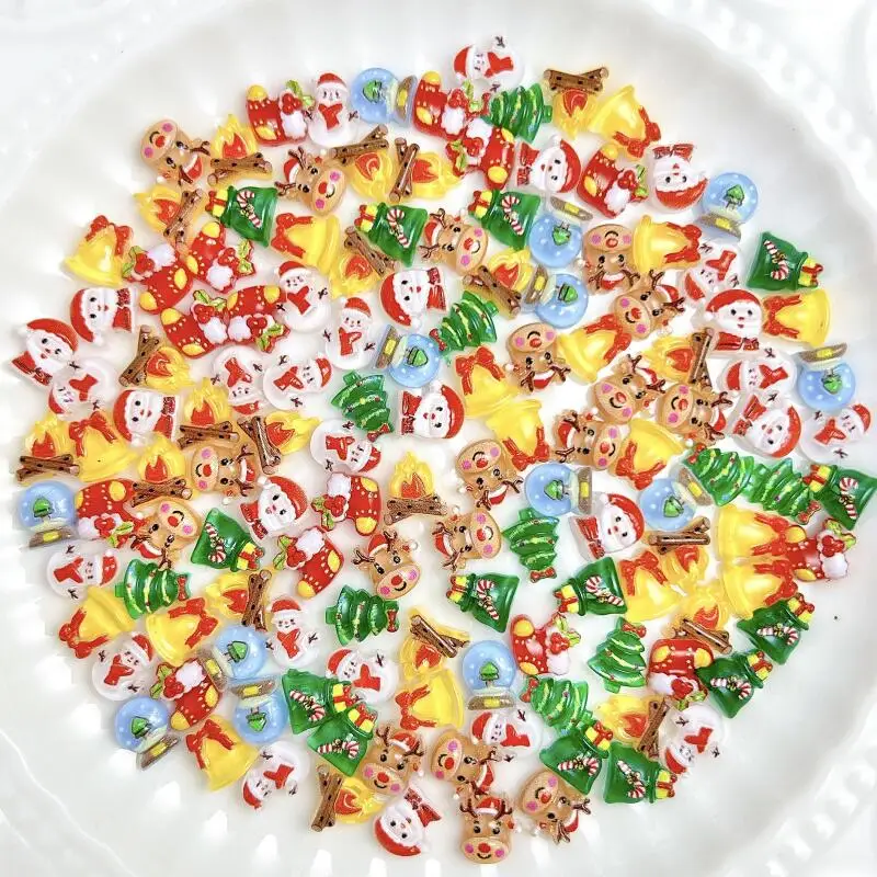 30PCS Creative Cartoon Christmas Series Nail Art Decorations Resin Cute Elk Santa Claus Snowman  Festival Nail Charms DIY Nails