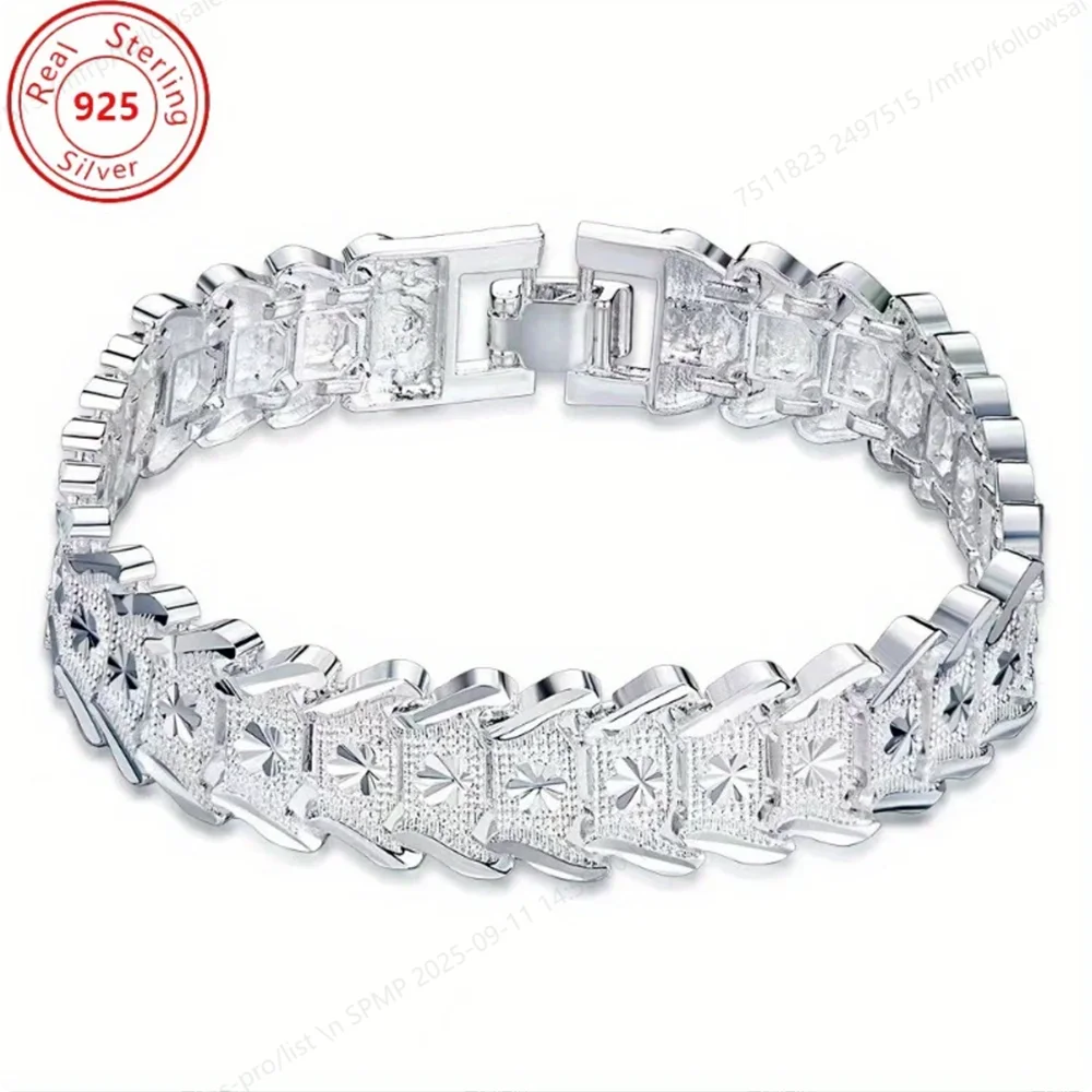 925 Sterling Silver 8-inch Classic Bracelet, Suitable for Men and Women, Wedding and Engagement Jewelry Accessories