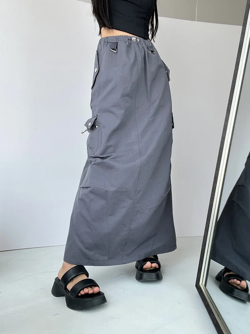 Bella Coola Spicy Tailored Low Waist Drawstring Pocket Details Fashionable Workwear Midi Skirt High Waist A-Line Silhouette