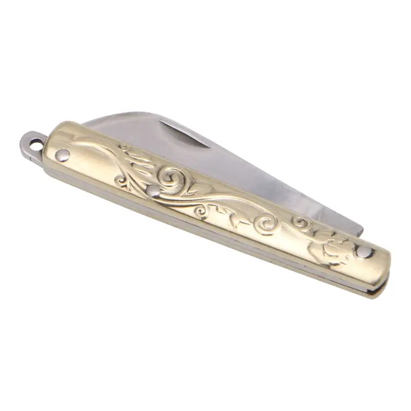 Retro Keyring Small Pocket  Folding Folder Knife 8cm Brass Keychain