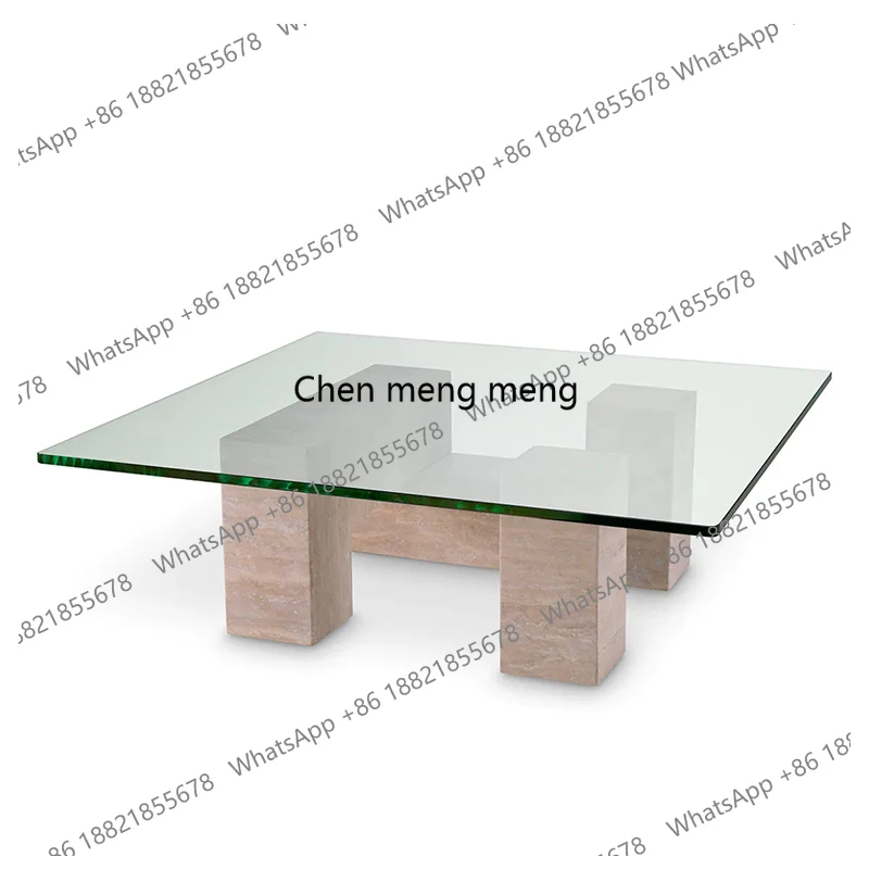 

Natural travertine coffee table modern simple living room home coffee table light luxury artistic creative glass tea table