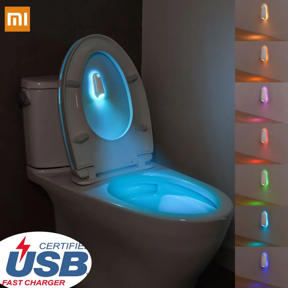 Xiaomi Toilet Night Light Motion Sensor Toilet Bowl Lights 500mAh USB Rechargeable Wireless LED Wall Lamp 7 Colors For Room Deco