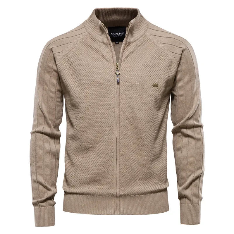 Fashion Men Jackets Autumn Men Cardigan New Mens Solid Color Lapel Jacquard Sweater Trend Casual Sweater Men Clothing