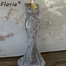 Dubai Woman Evening Dresses Full Crystal Sequin Mirrors Mermaid Formal Event Performance Gowns Customized Luxury Special Party