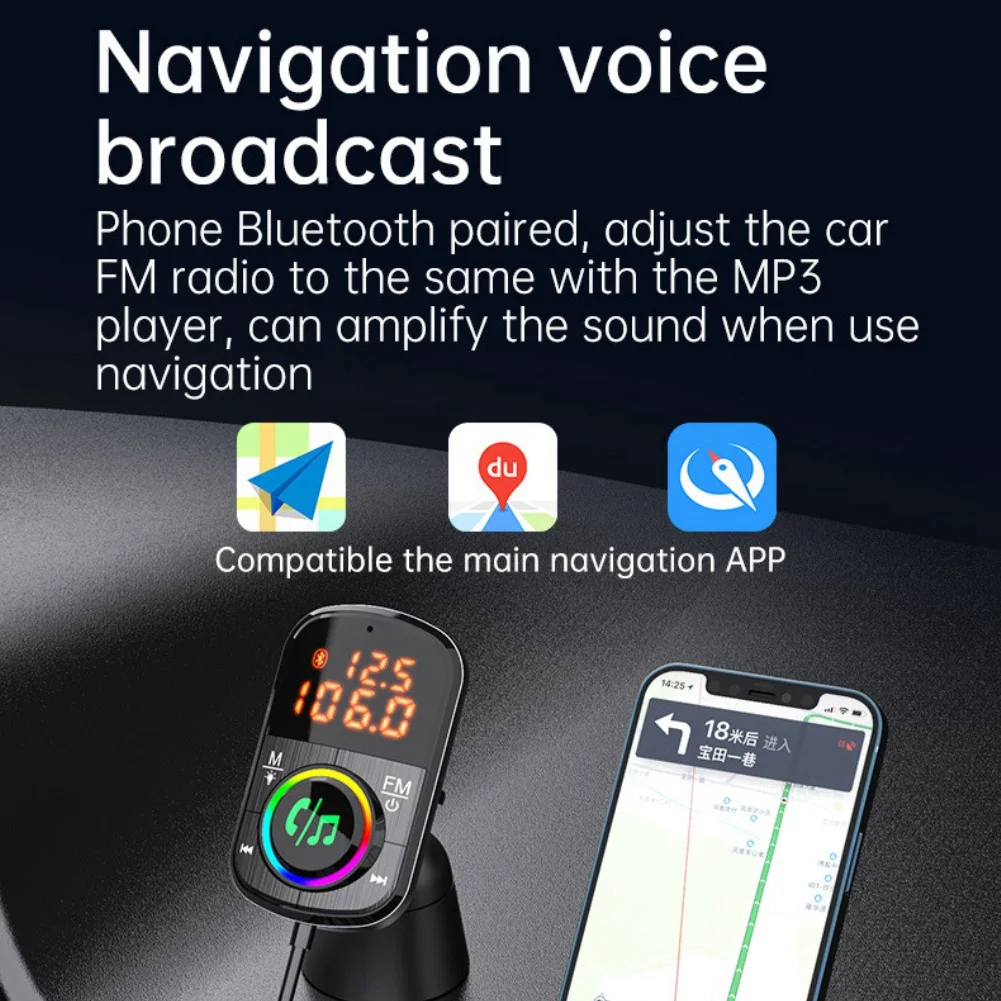 

A82T-BC71 Car Bluetooth 5.0 FM Transmitter QC3.0 Fast Charge PD Car Charger MP3 Player Adapter with Ambient Light