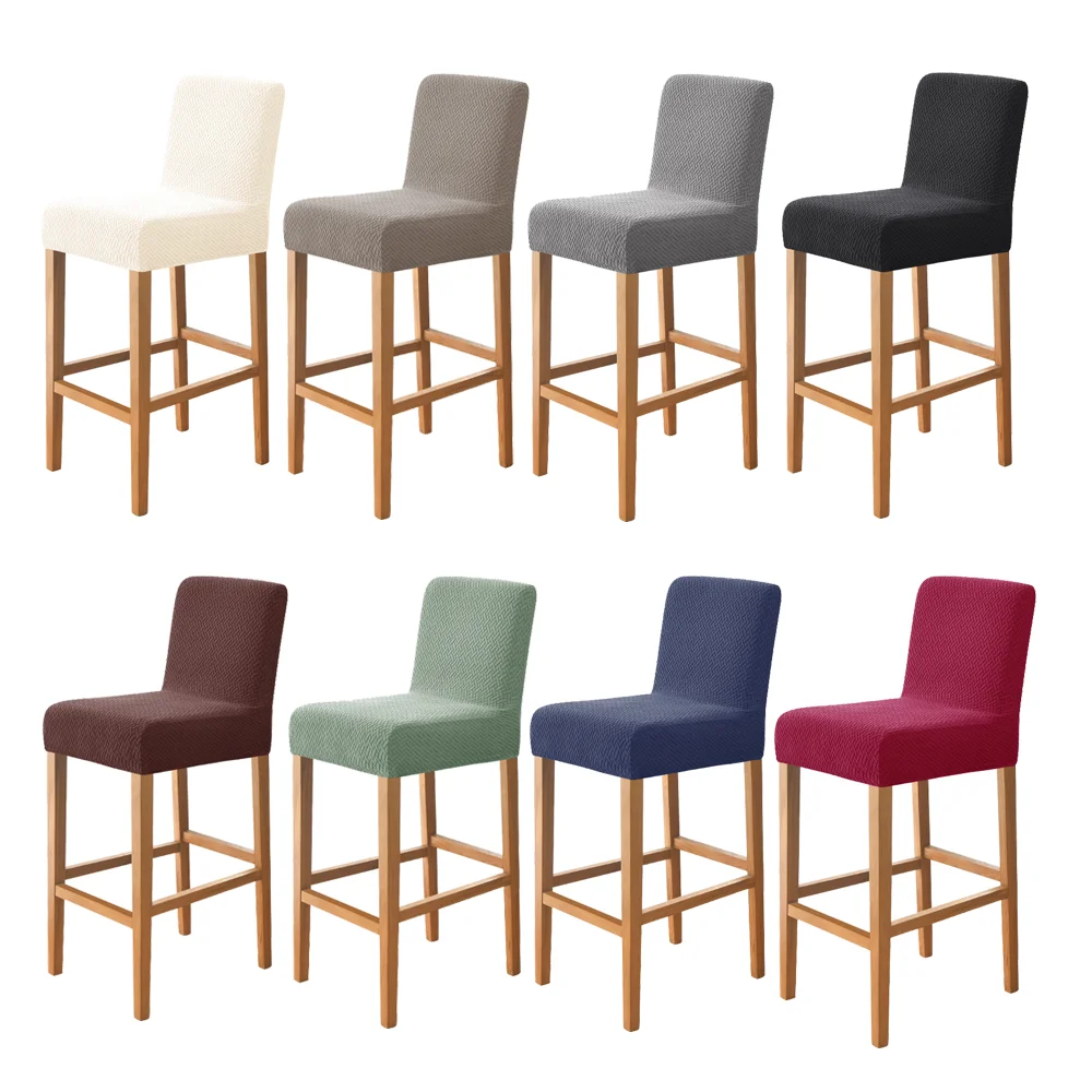 

Hotel Bar Stool Chair Cover Jacquard Short Back Chair Covers for Dining Room Banquet Kitchen Spandex Stretch Seat Slipcover