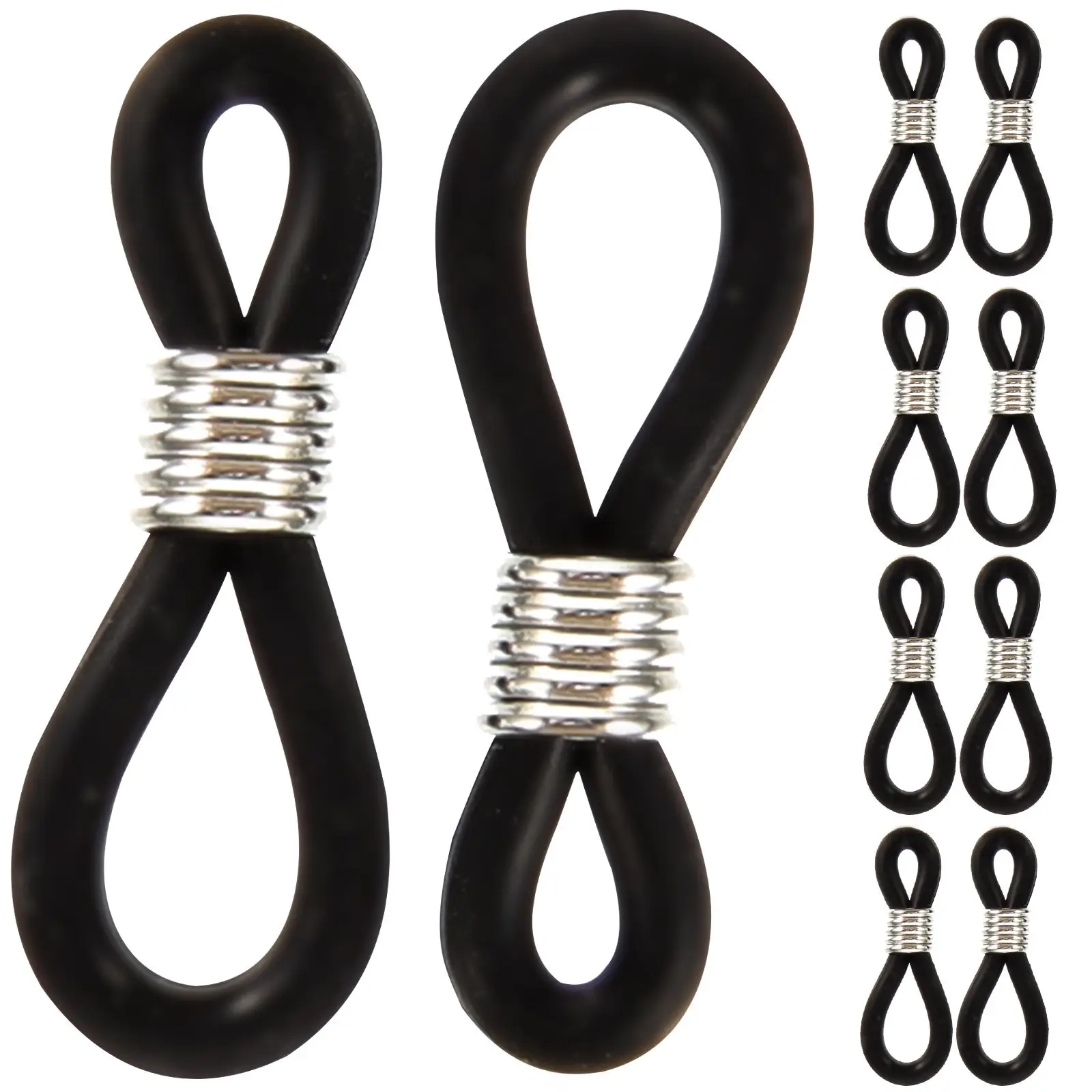 

100pcs Eyeglass Chain Ends Holder Connector Silicone Anti Slip Black Sunglasses Glasses Accessories Durable Adjustable Parts