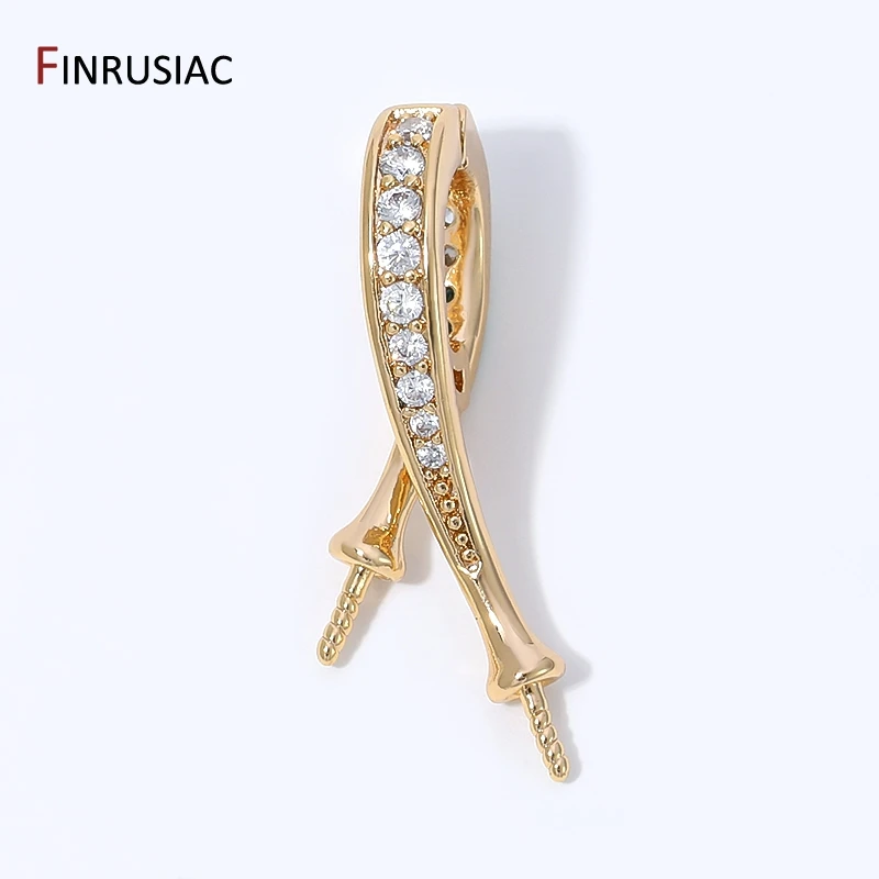 14K Gold Plated Brass Hinged Pendant Bail Connector With Pearl Mounting,Zircon Necklace Enhancer Clasps,DIY Jewelry Accessories