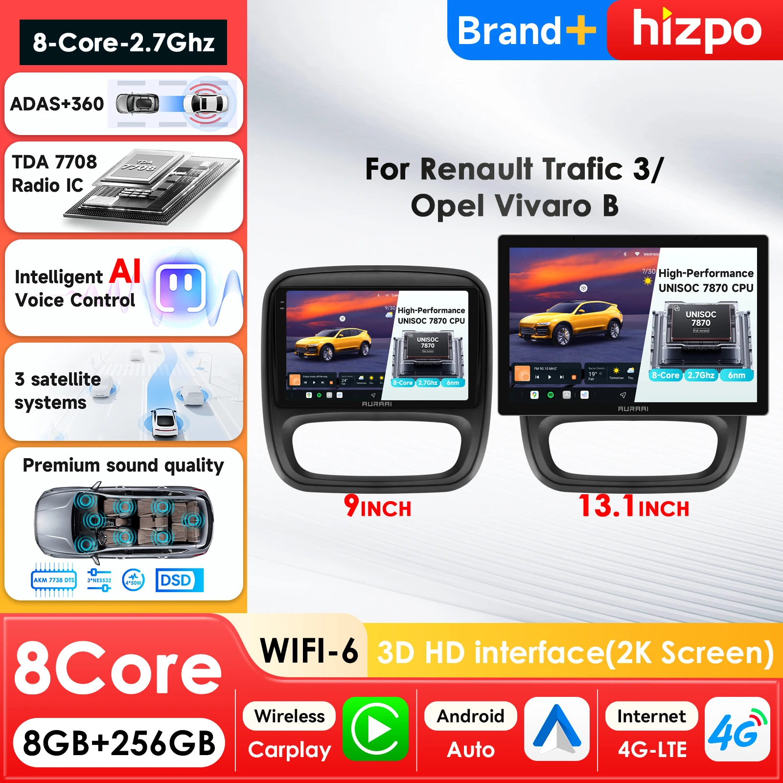 

AURA AI 7870 2K Screen Android Car Radio for Renault Trafic 3 2014 - 2021 For Opel Vivaro B 2014 - 2018 Navigation Multimedia