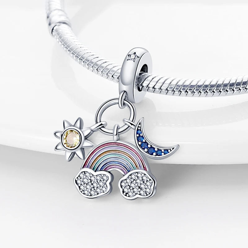 Sweet Romance 925 Silver Cloud Rainbow Unicorn Shining Dreamy Charms Beads Fit 3mm Original Bracelets DIY Fine Jewelry Making