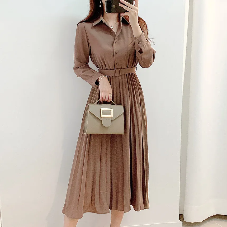 Robe élégante à simple boutonnage pour femme, chemise à revers, taille cintrée, effet amincissant,