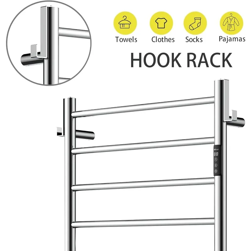 Heated Towel Rack for Bathroom,Wall Mounted Electric Towel Rack with Timer and LED Indicator, 10-Bar Towel Warmer, Stai