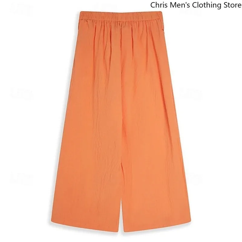 Pantaloni a gamba larga da uomo in cotone e lino, pantaloni lunghi casual ultra larghi in vita elastica, pantaloni da vacanza traspiranti e leggeri