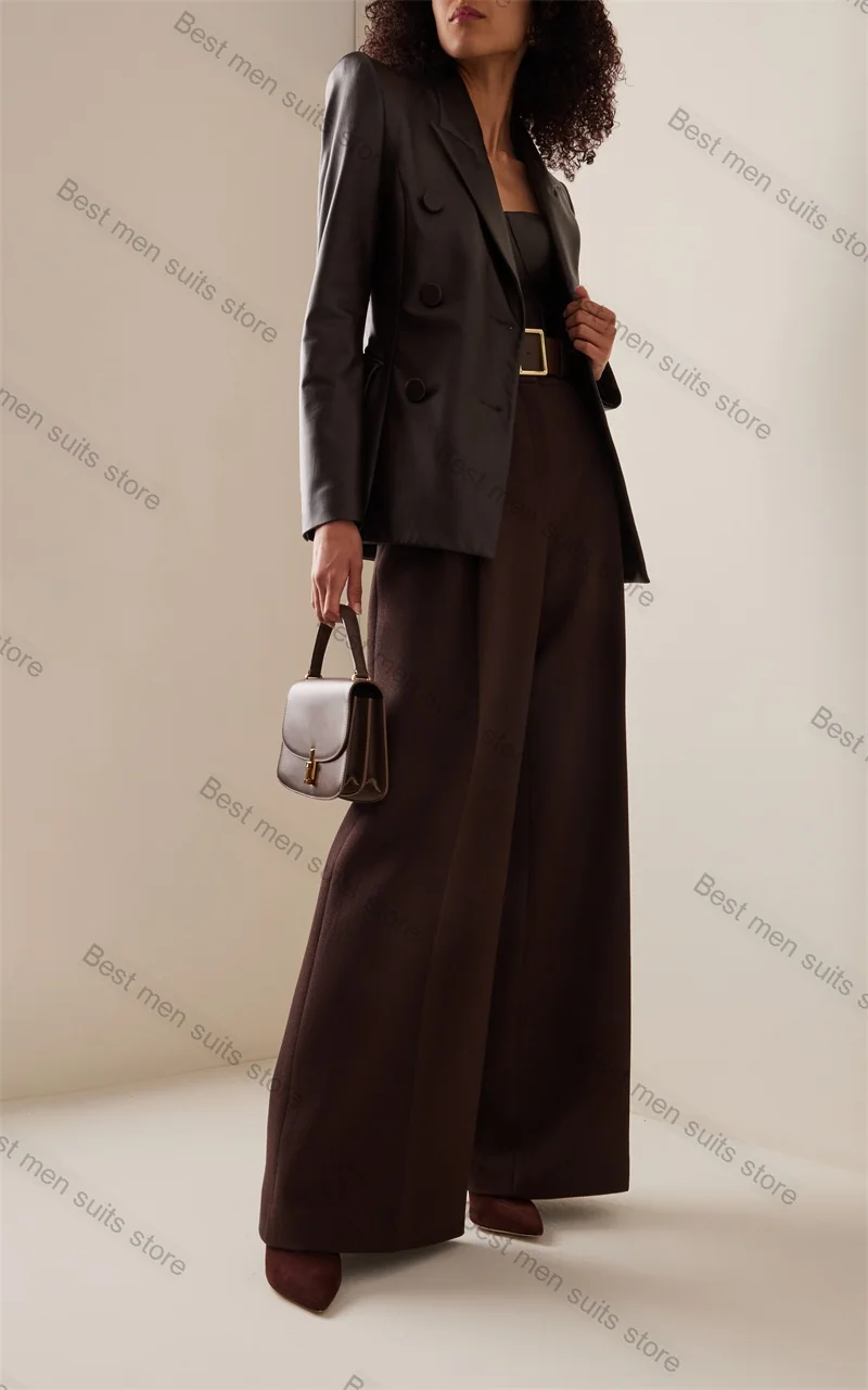 Pu Leather Women Suits 1 Piece Formal Double Breasted Office Lady Brown Jacket Coat Prom Dress Wedding Tuxedo Custom Made Blazer