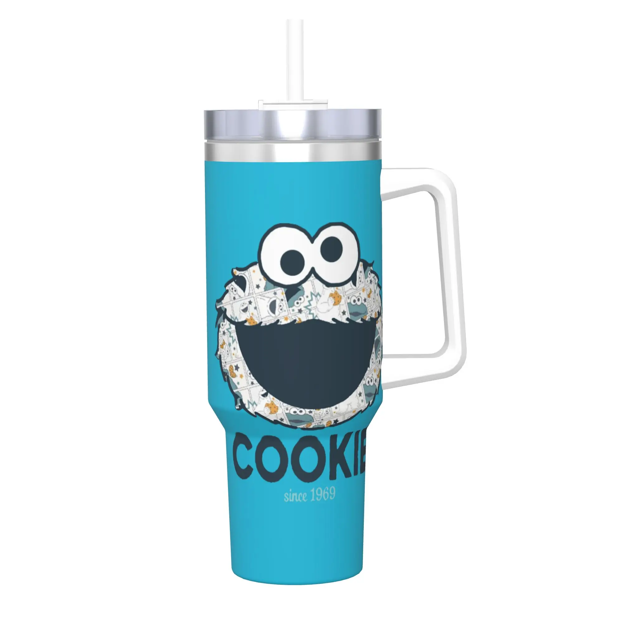 Vaso Térmico de Acero Inoxidable con Diseño de Cookie Monster, Tazas Térmicas para Bebidas Calientes, Tazas para Auto, Botella de Agua para Viajes
