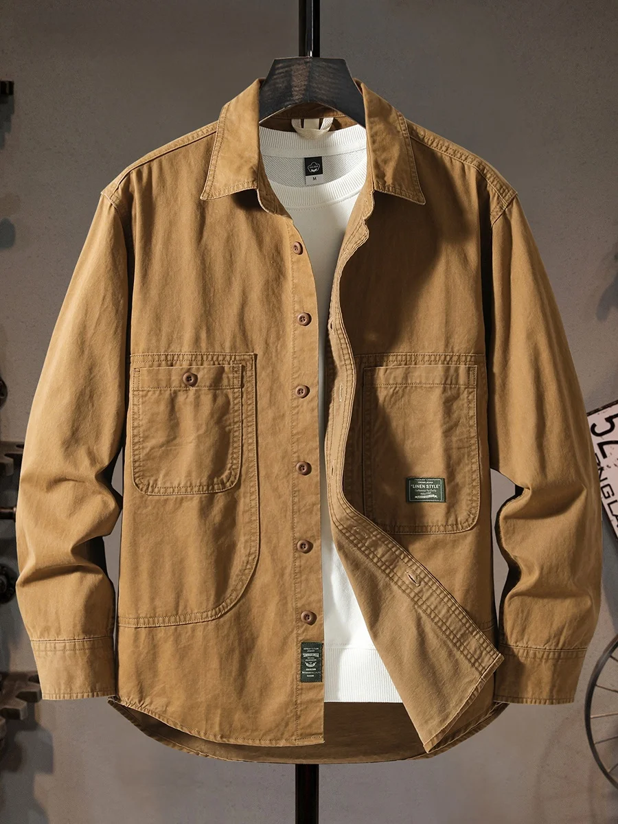 

Мужская рабочая одежда для активного отдыха: свободная рубашка с длинным рукавом из чистого хлопка в американском ретро-стиле, универсальная, дышащая, на пуговицах, для весны и осени