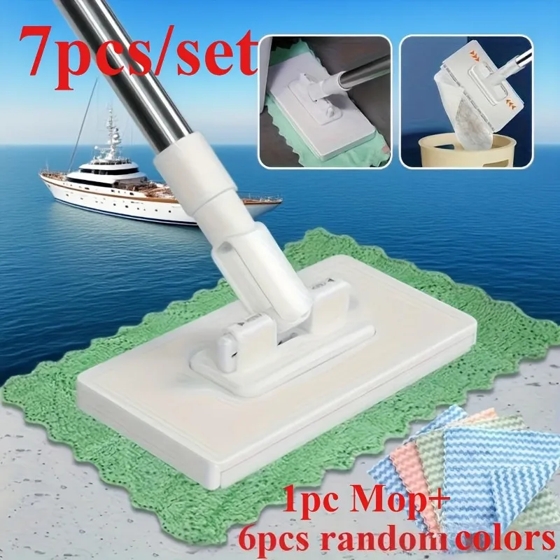 with 6 Random style Reusable Cloths Hands-free Mop 360° Rotating Head Clamping Automatic Mop Clip No-wash Mops Floor Cleaning