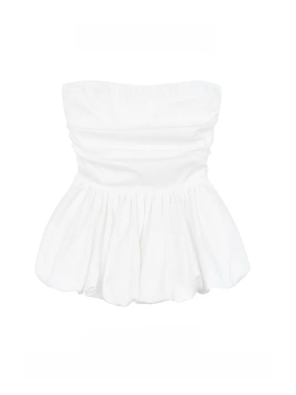 

Sexy Sweet Black Pleated Flower Bud Tube Top Women's Spring Beautiful Splicing Skirt Waist Inward Sleeveless Vest