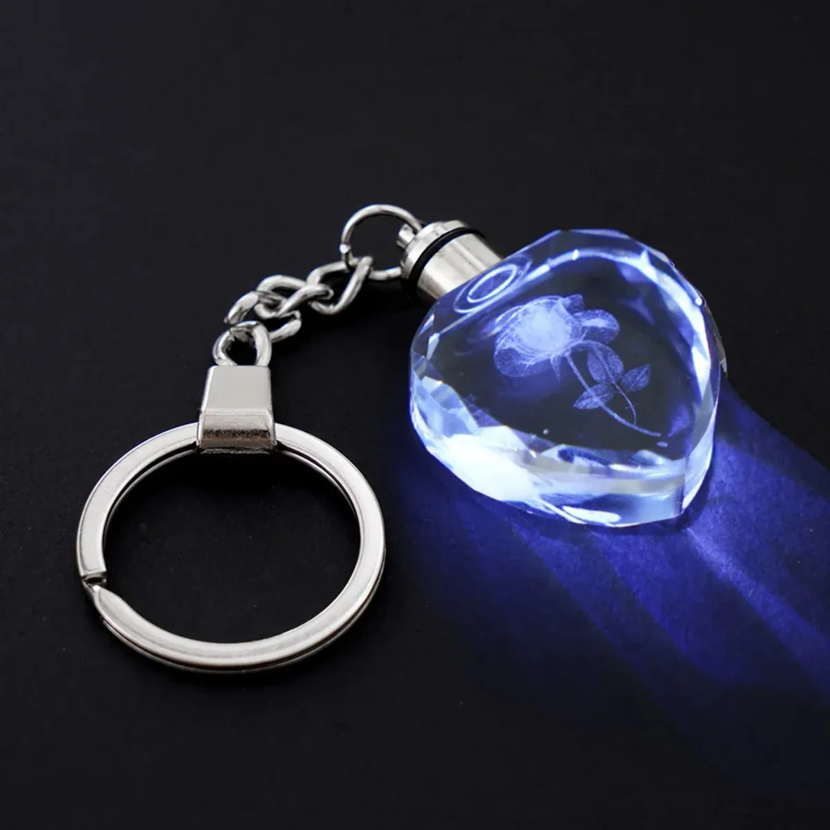 LED Light-Up Crystal Heart Keychain, 3D Rose Engraved Glowing Bag Charm, Romantic Gift for Her image 4