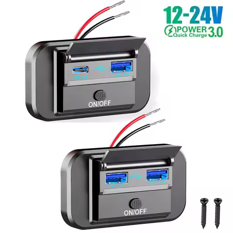 12/24V QC3.0 PD Car Charger Socket Quick Charge Dual USB with ON/OFF Outlet Panel Adapter for Truck Camper Caravan Accessories