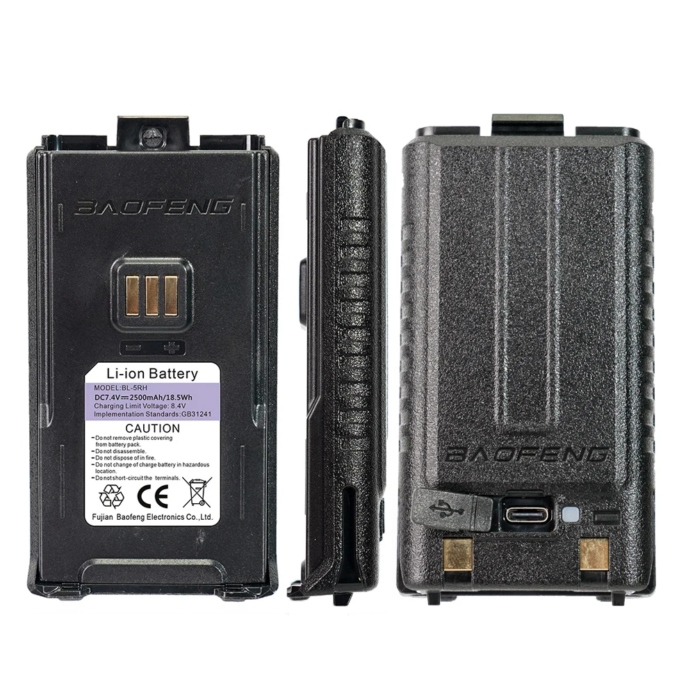 Baofeng-Batería de UV-5RH para walkie-talkie, pila mejorada de aumento de 2024/6800 mAh, batería de iones de litio, puede cargar tipo C, BF-K5Plus, 3800