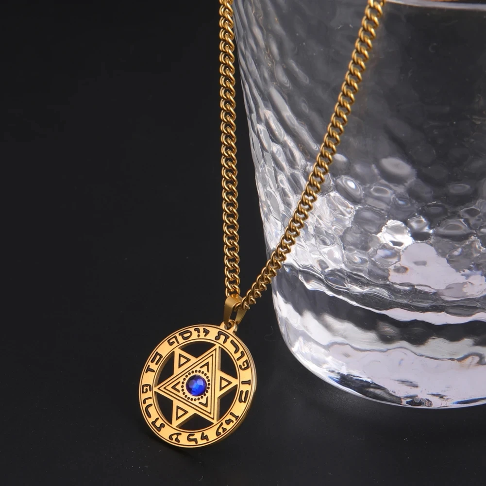 Jeshayuan Star Of David Pendant Necklace With Rhinestone Stainless Steel Hebrew Letter Jewish Talisman Jewelry Necklace