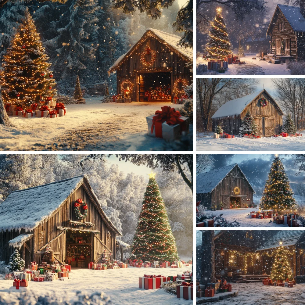 

Photography Background Winter Christmas Forest House Snow Xmas Tree Kids Family Portrait Decor Backdrop Photo Studio