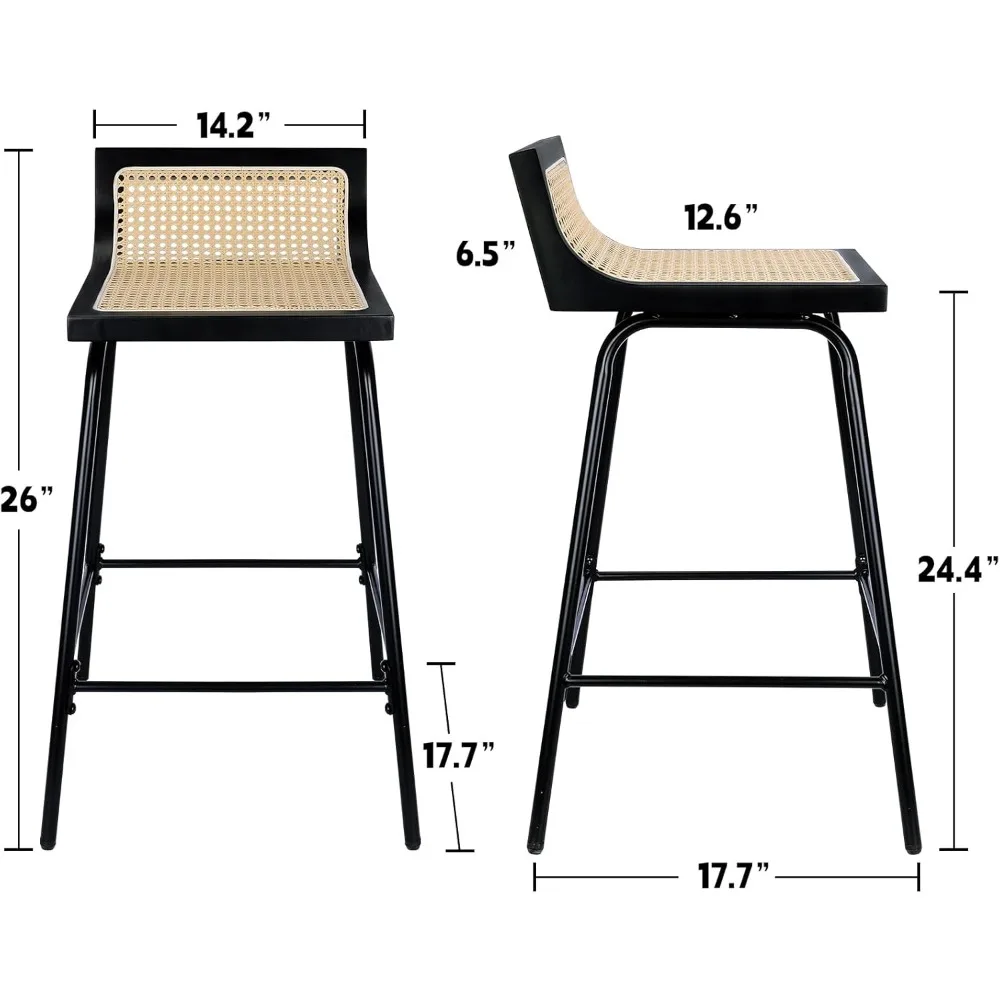 Kursi Bar Counter Height Set 2, 24 Inci Kursi Bar Rotan Boho Kursi Makan Modern Abad Pertengahan Kursi Bar Logam Anyaman