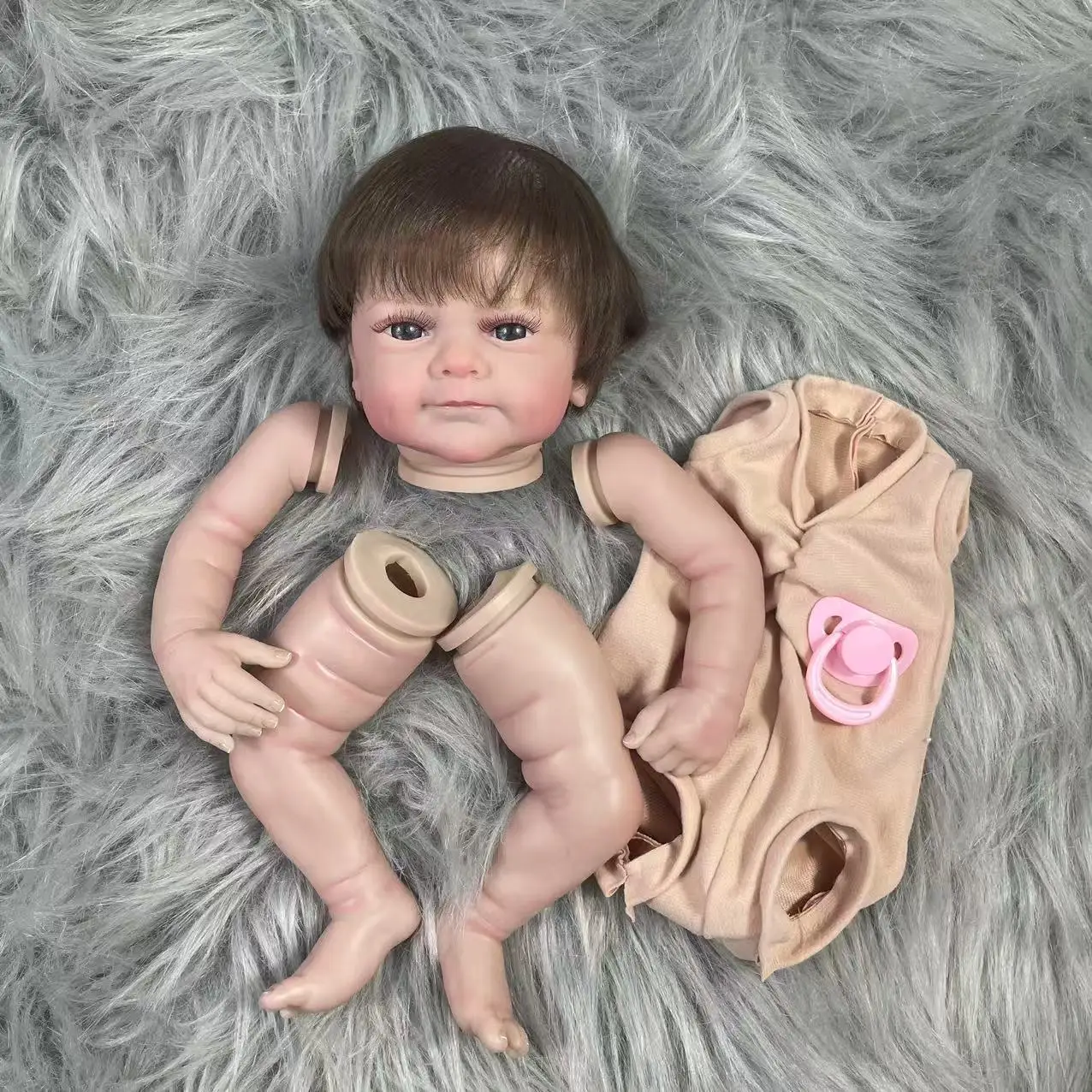 

19 Inch Painted Vinyl Reborn Doll Kit Sanya With Hair Transplant Bright Blue Eyes 3D Painted Skin Visible Veins Handmade Mold