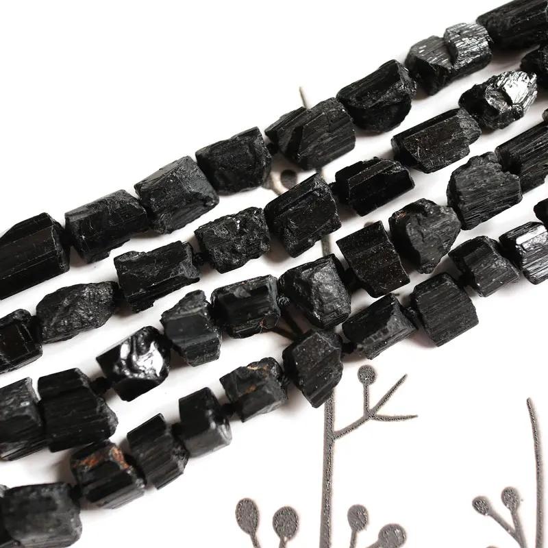 Black Tourmaline Quartz Beads Raw Nugget 15