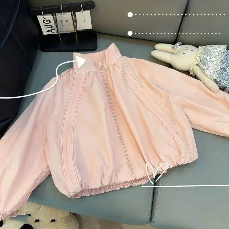 Frühherbst Kinder Mädchen Windbreaker Mäntel UNITIM 2-12 Jahre Kinder Mädchen Reißverschluss-Jacken Einfarbige Lässige Teenager Mädchen Oberbekleidung Mäntel – Detail 8